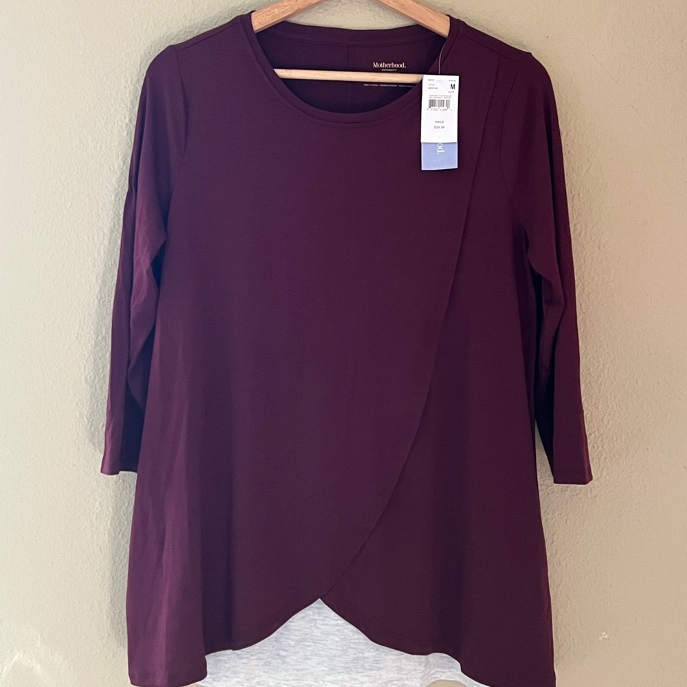 Motherhood Maternity, Nursing blouse, M, maroon with a light heather grey